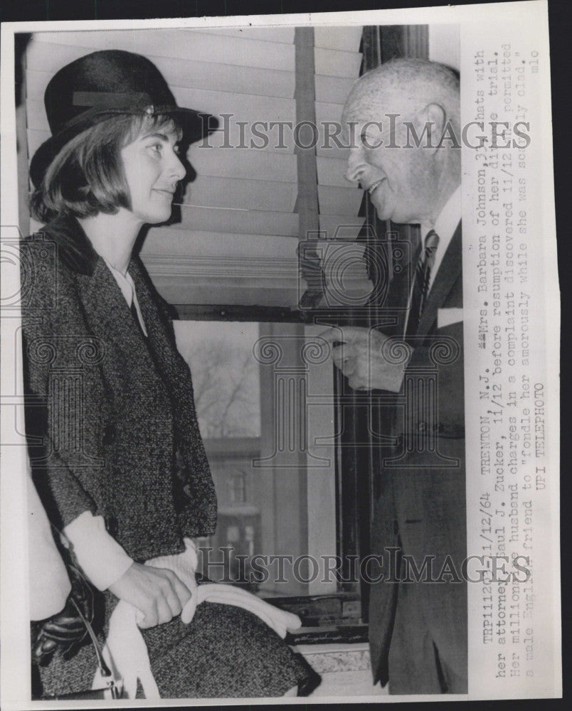 1964 Press Photo Mrs. Barbara Johnson, attorney Saul J. Zuker - Historic Images