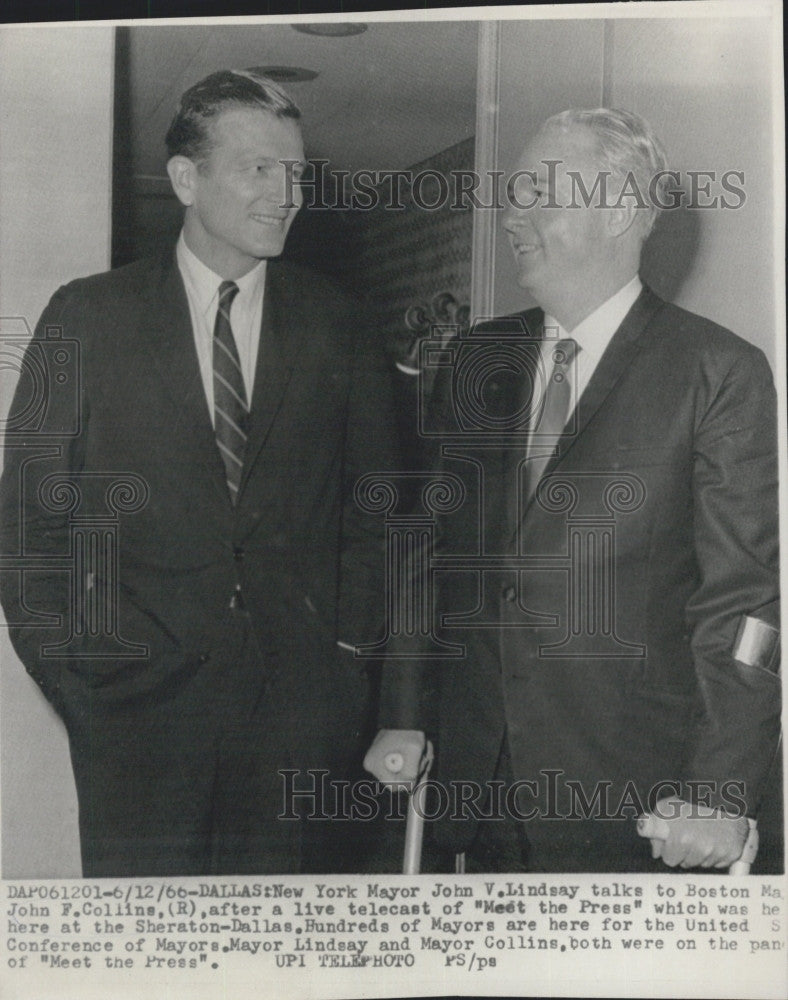 1966 Press Photo New York Mayor John V. Lindsay, Boston Mayor John Collins - Historic Images