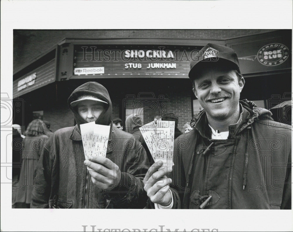 1993 Press Photo Rock Band &quot;INXS&quot; Fans Show Off Tickets - Historic Images