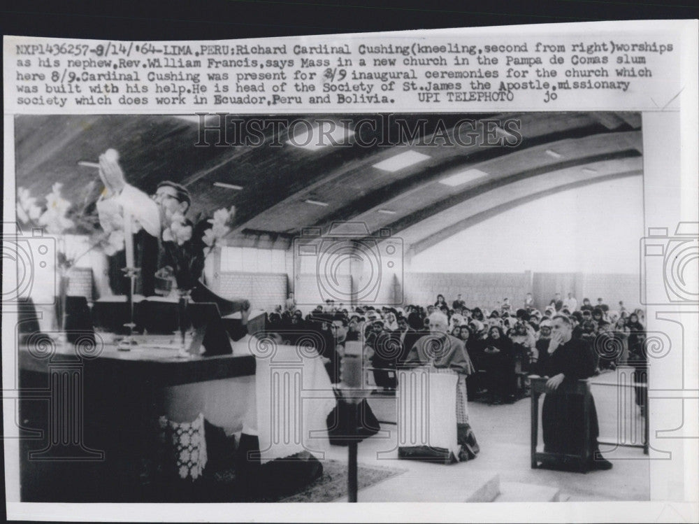 1964 Press Photo Richard Cardinal Cushing in Mass in Pampa de Comas - Historic Images