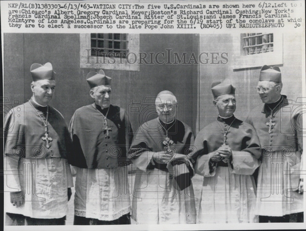 1963 Press Photo Cardinals Cushing, Meyer, Spellman, Ritter, McIntyre in Rome - Historic Images