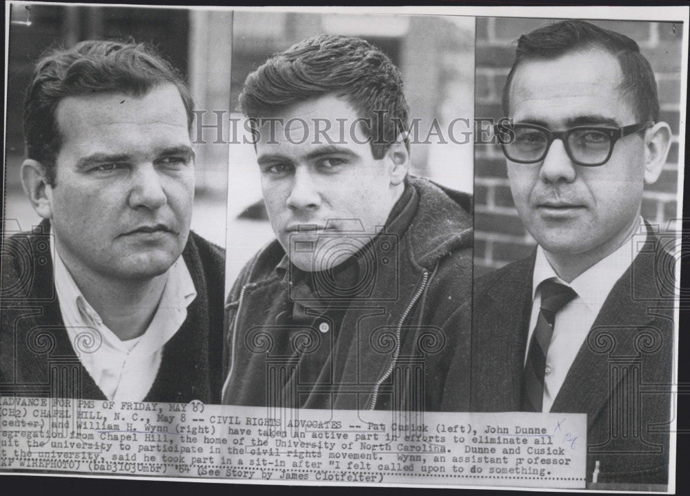 1964 Press Photo Civil Rights advocates Pat Cusick,John Dunne &amp; William Wynn - Historic Images