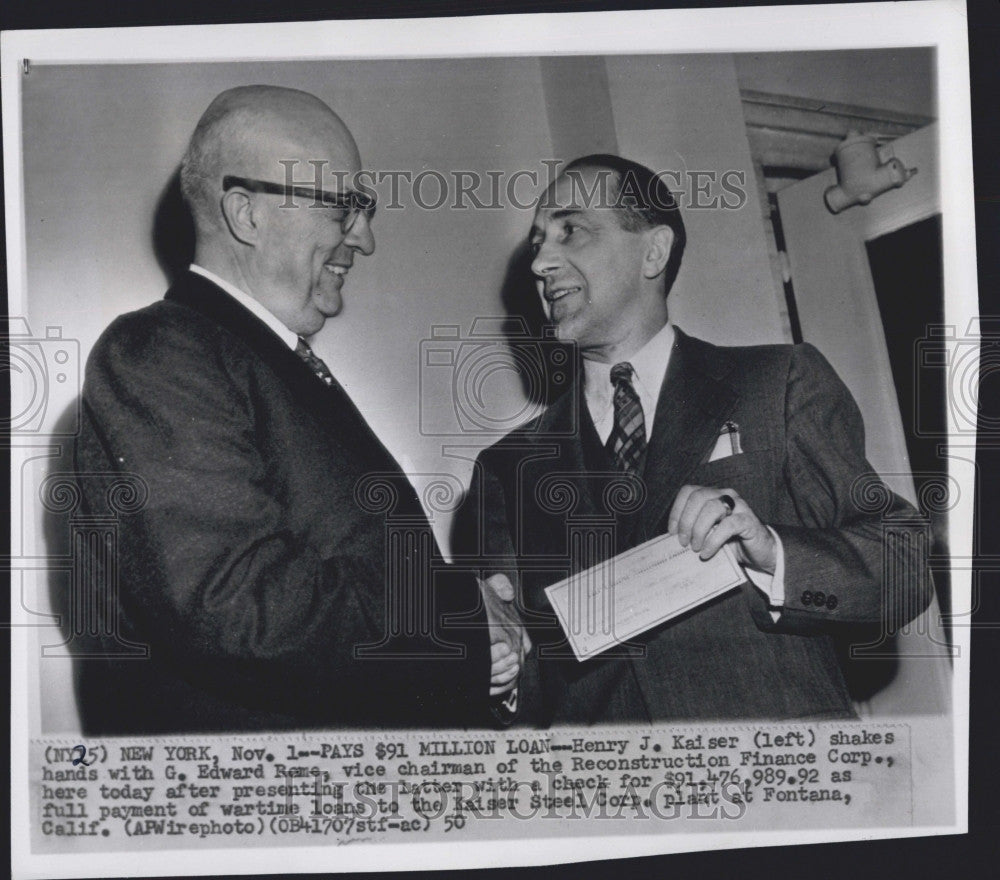 1950 Press Photo Henry J Kaiser &amp; G Edward Rame - Historic Images