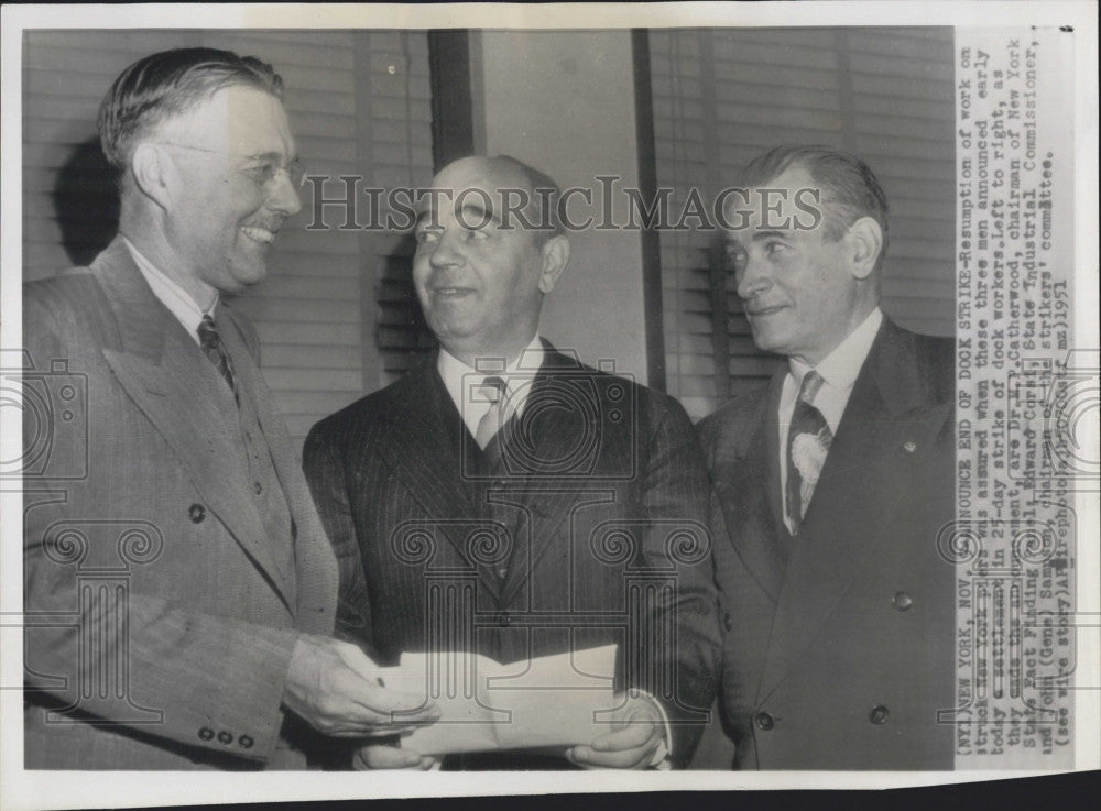 1951 Press Photo Dr. M.P. Catherwood, Edward Corsi, John &#39;Gene&#39; Sampson - Historic Images