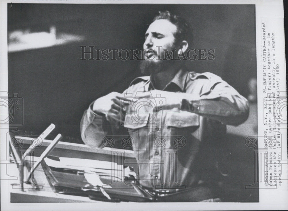 1960 Press Photo Cuban Premier Fidel Castroat the UN - Historic Images