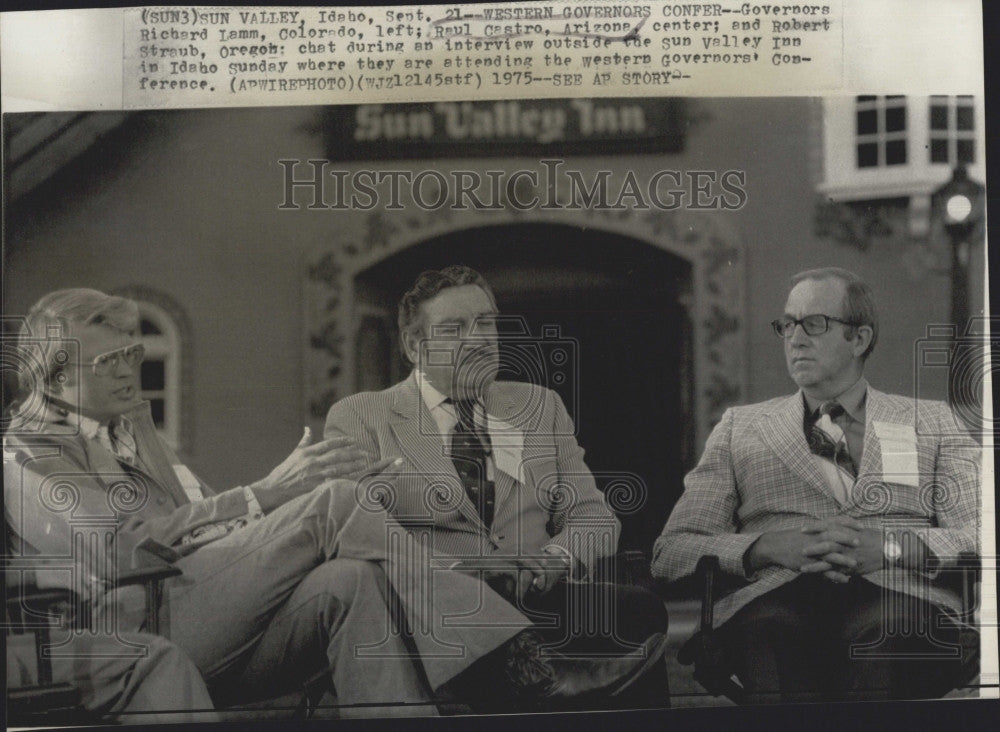 1975 Press Photo Governors Richard Lamm, Raul Castro and Robert Straub - Historic Images