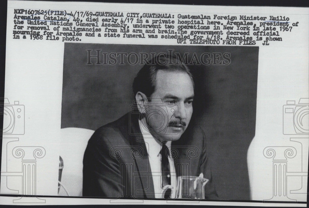 1969 Press Photo Emilio Arenales Catalan of Guatemala at the UN - Historic Images