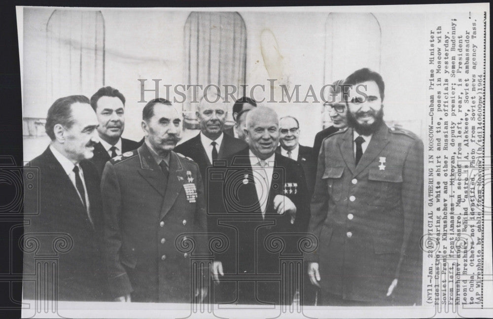 1964 Press Photo Cuban Premier Fidel Castro, Soviet Pre. Krushchev &amp; others - Historic Images