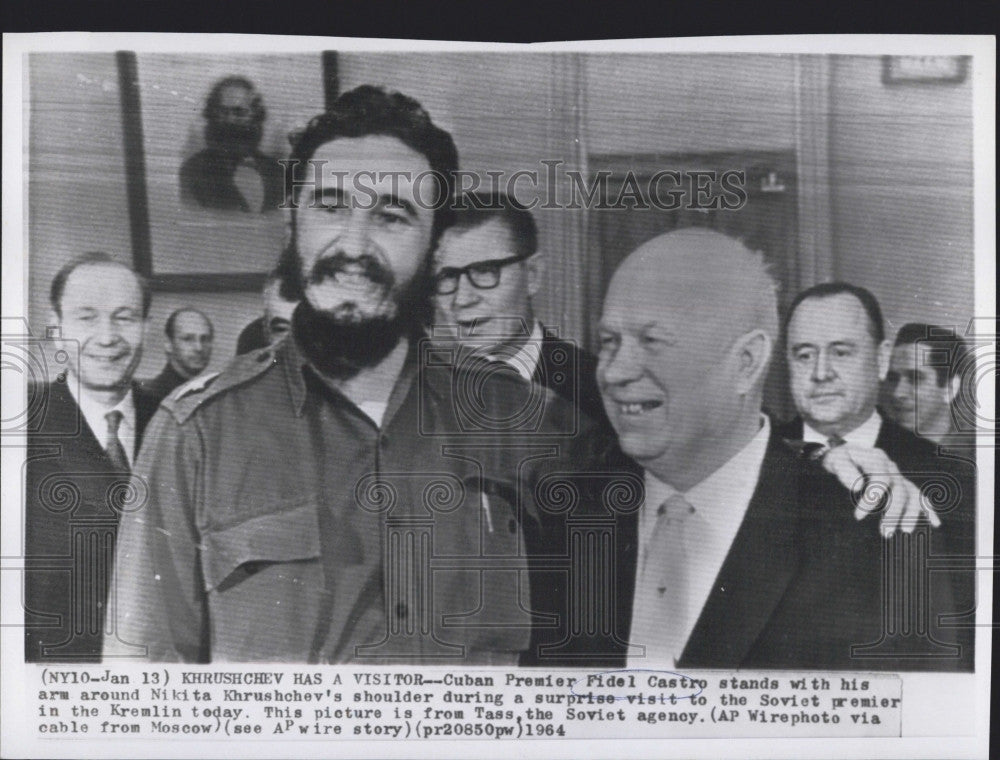 1964 Press Photo Cuban Prime Minister Fidel Castro &amp; Soviet Nikita Krushchev - Historic Images