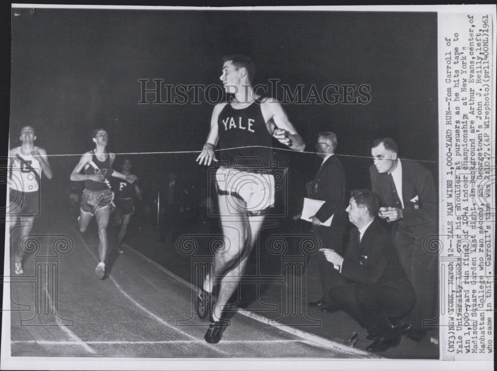 1961 Press Photo Tom Carroll Wins 1,000 Yard Run Against Evans and Reilly - Historic Images