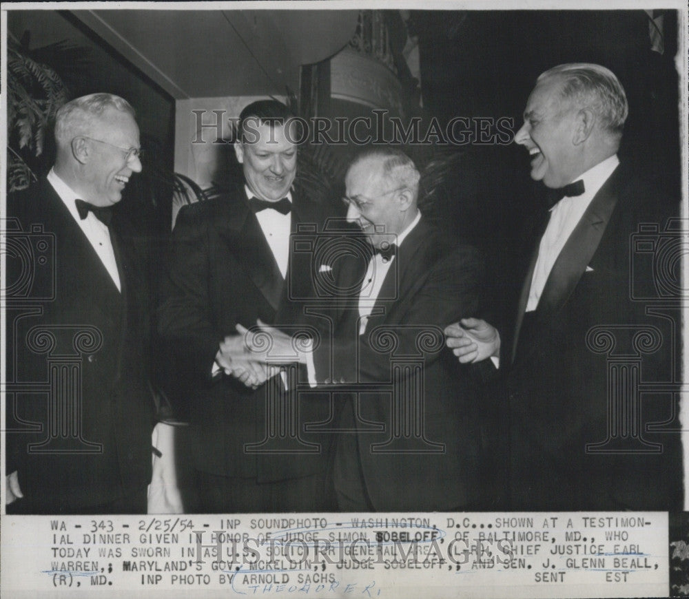 1954 Press Photo Judge Simon Sobeloff,Chief Justice E Warren,Gov McKeldin - Historic Images