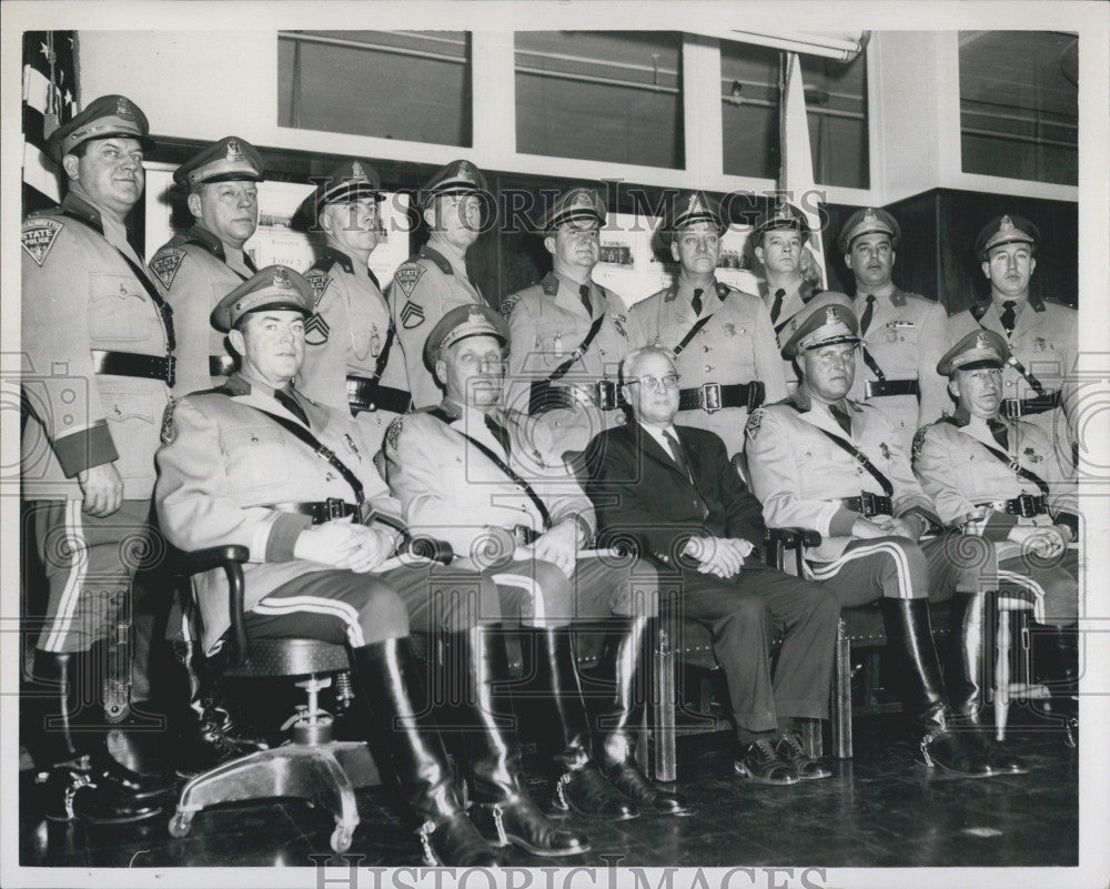 Press Photo State police WF Leahy,AJ Saunders,CM Larson,WG O&#39;Brien,J Evangelos, - Historic Images