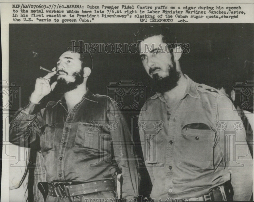 1960 Press Photo Cuban Premier Fidel Castro w/ Labor Minister Martinez Sanchez - Historic Images