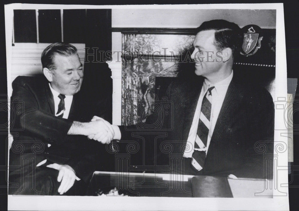 1963 Press Photo Gov. Endicott Peabody, John Thompson, House Speaker - Historic Images