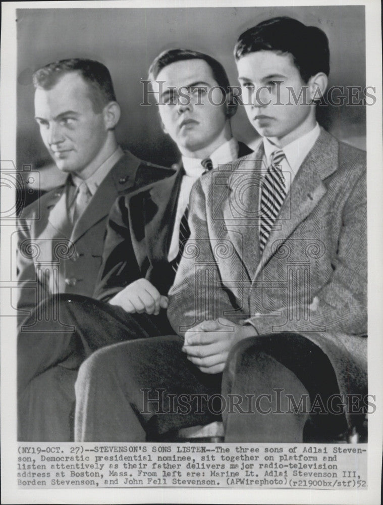 1952 Press Photo The three sons of Adlai Stevenson: Adlai, Borden, John - Historic Images