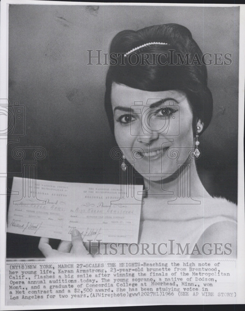 1966 Press Photo Opera Singer &amp; Winner Of Finals Karan Armstrong - Historic Images