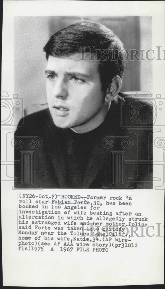 1967 Press Photo Actor Fabian Forte Mug Shot After Wife Beating In California - Historic Images