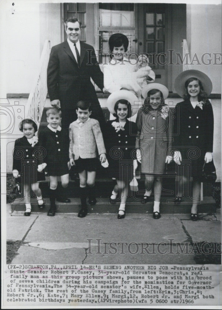 1966 Press Photo Robert Casey Pennsylvania Governor Candidate With Family - Historic Images