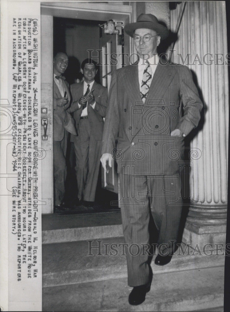 1944 Press Photo Donald Nelson War Board Chairman Leaves Meeting With President - Historic Images