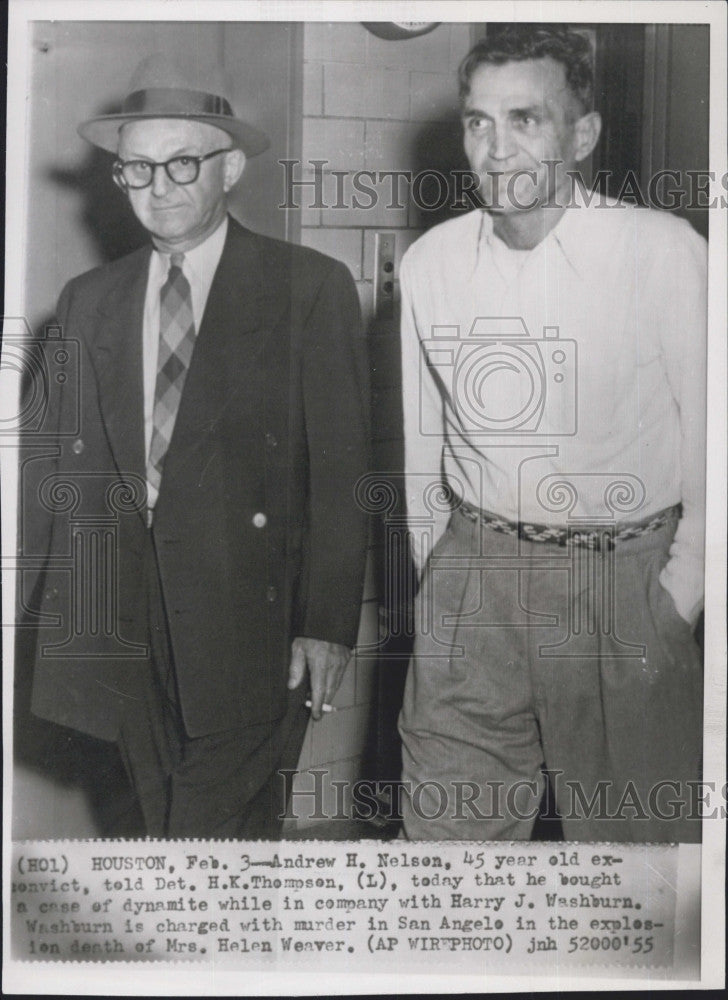 1955 Press Photo Andrew Nelson &amp; Detective Thompson Charges with Murder - Historic Images