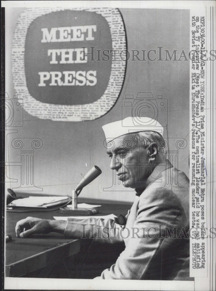 1961 Press Photo India&#39;s Prime Minister Jawabarlal Nehru  on Meet the Press - Historic Images