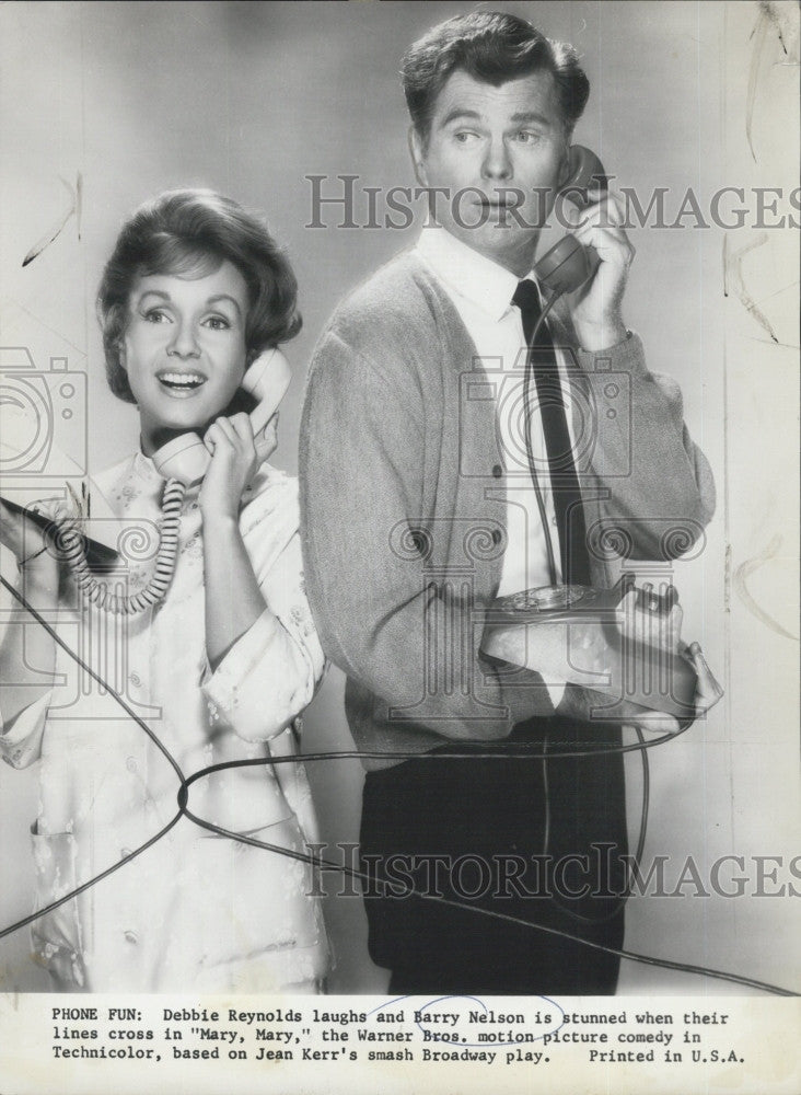 1963 Press Photo Debbie Reynolds and Barry Nelson in scene from &quot;Mary Mary&quot;. - Historic Images