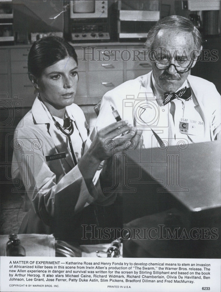 1978 Press Photo Katharine Ross, Henry Fonda &quot;The Swarm&quot; - Historic Images