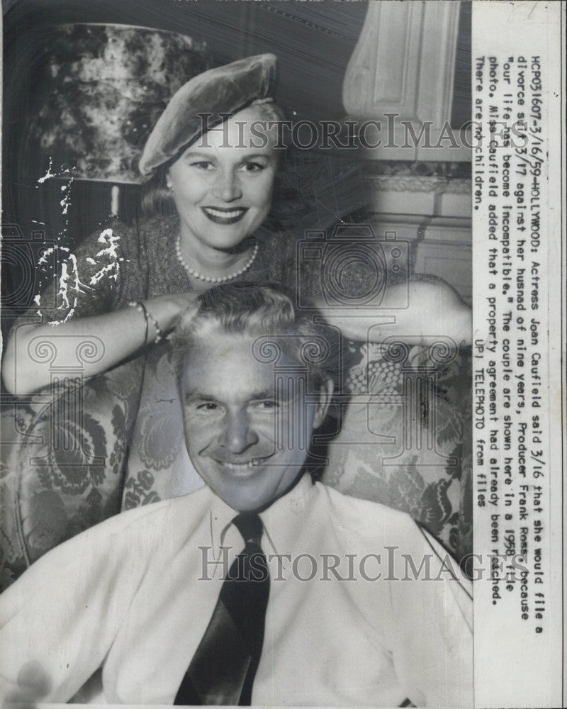 1958 Press Photo Actress Joan Caufield, husband Producer Frank Ross - Historic Images