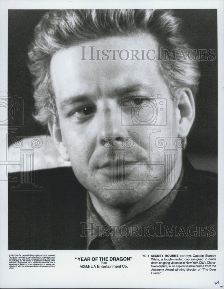 1985 Press Photo Actor Mickey Rourke in &quot;Year of the Dragon&quot; - Historic Images