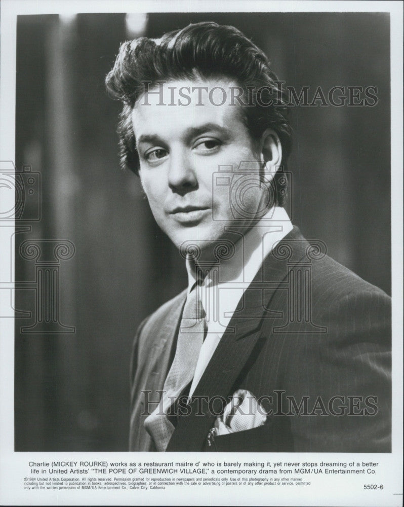 1984 Press Photo Actor Mickey Rourke in &quot;The Pope of Geenwich Village&quot; - Historic Images