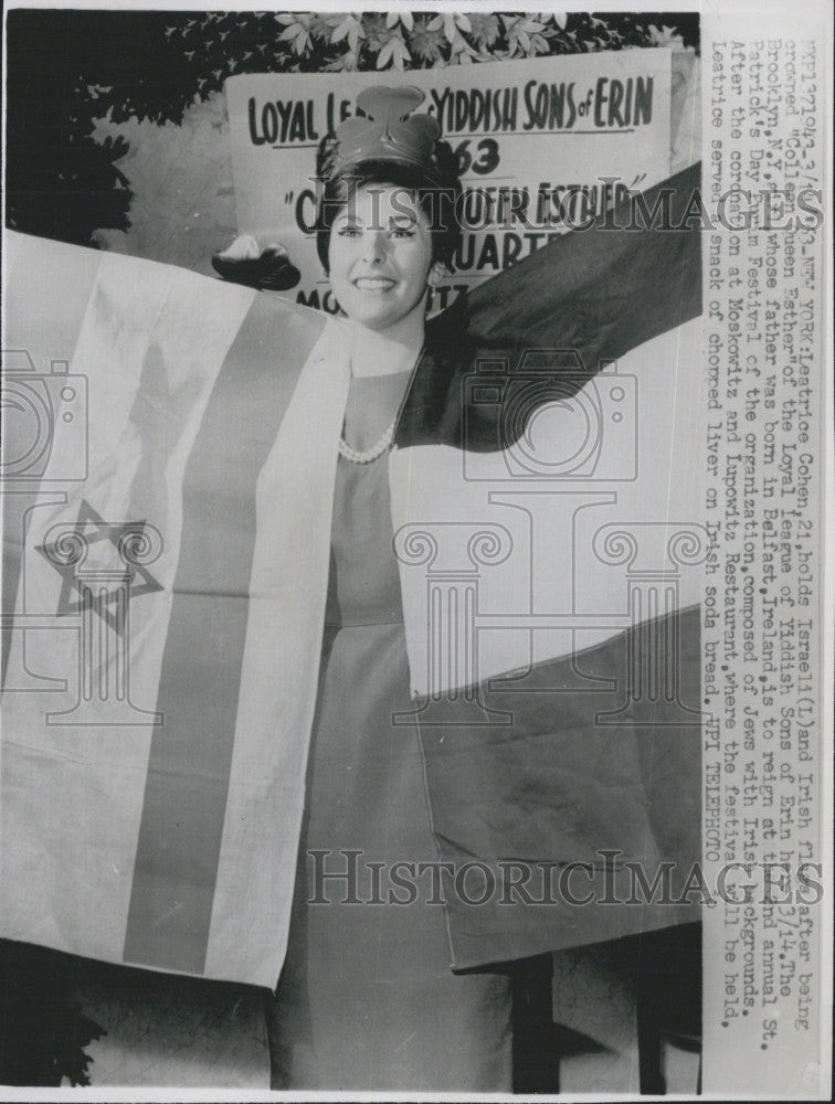 1963 Press Photo Leatrice Cohen crown &quot;Colleen Queen Esther&quot; LoyalLeague Yiddish - Historic Images