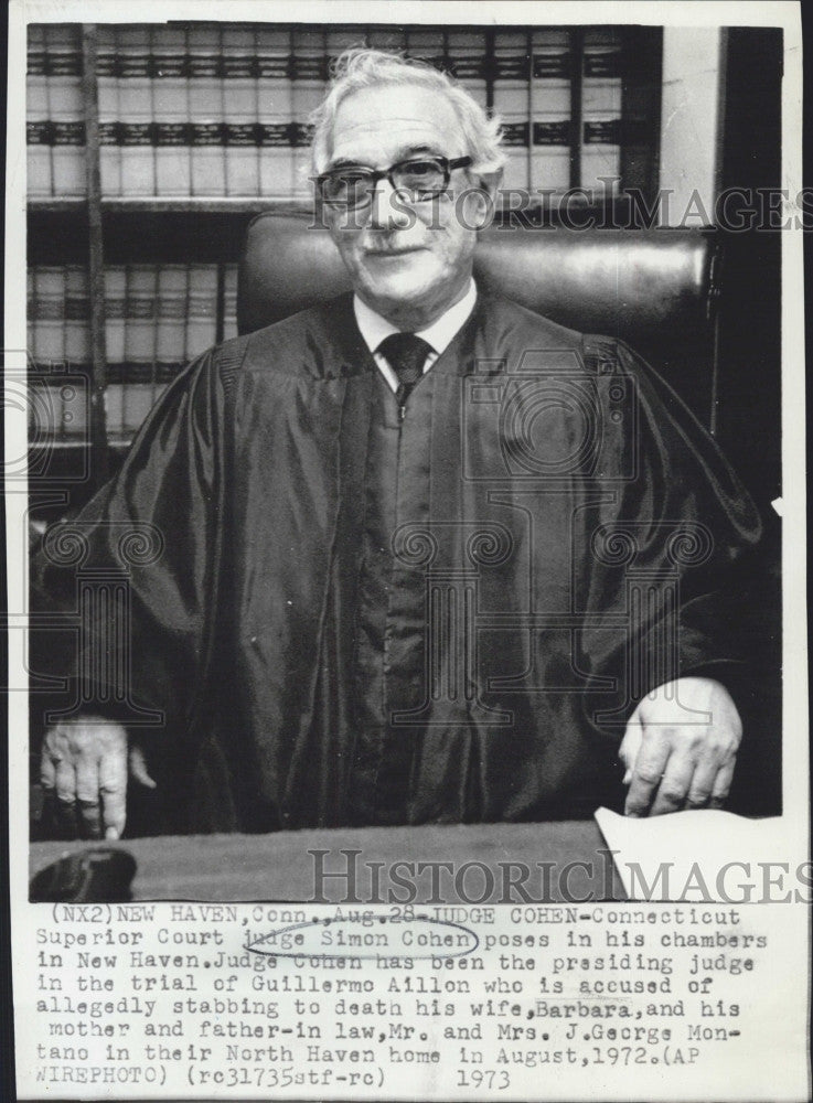 1973 Press Photo Connecticut Superior Court Judge Simon Cohen - Historic Images