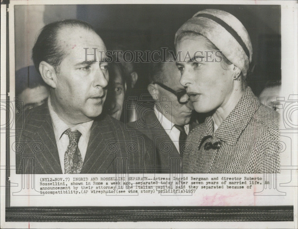 1957 Press Photo Actress Ingrid Bergman &amp; director Roberto Rossellini - Historic Images