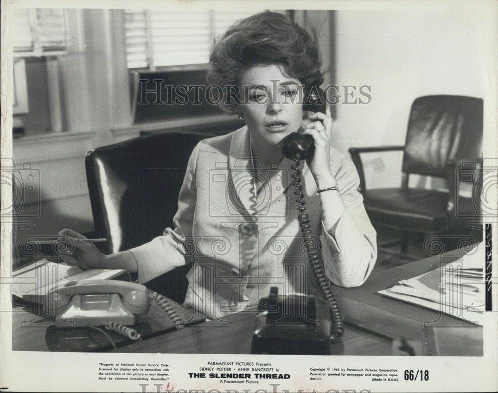 1966 Press Photo Anne Bancroft stars  in &quot;The Slender Thread &quot; - Historic Images