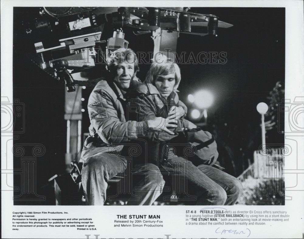 1980 Press Photo Actors Peter O&#39;Toole And Steve Railsback In &quot;The Stunt Man&quot; - Historic Images