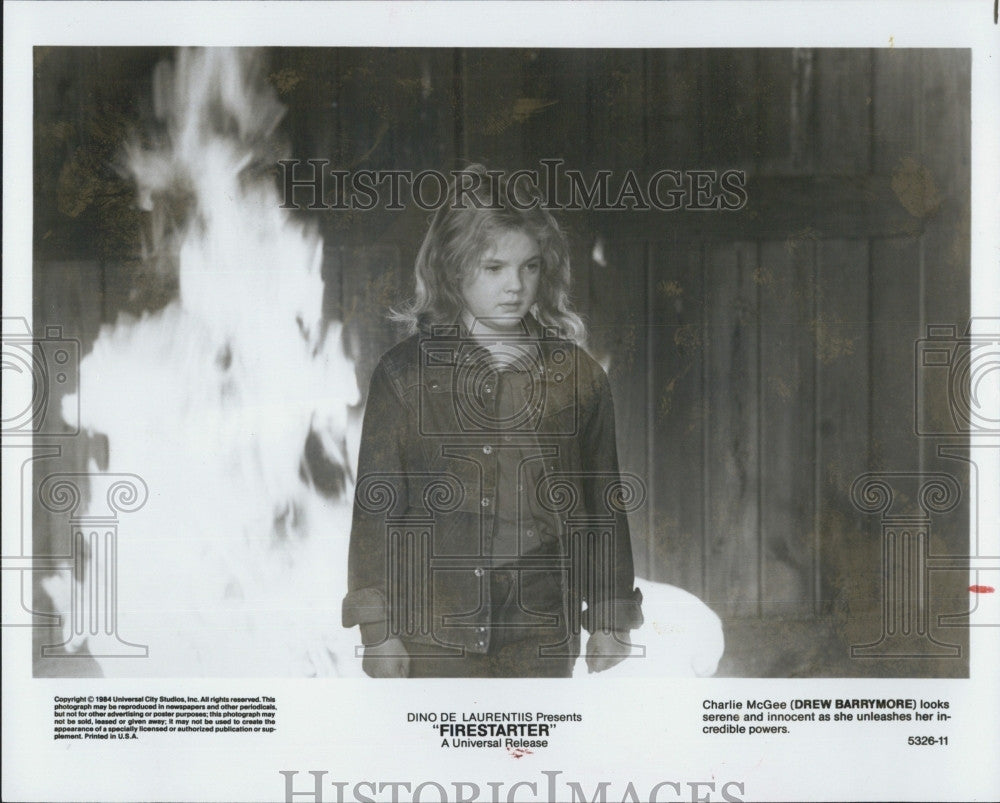 1984 Press Photo Film &quot;Firestarter&quot; Actress Drew Barrymore - Historic Images