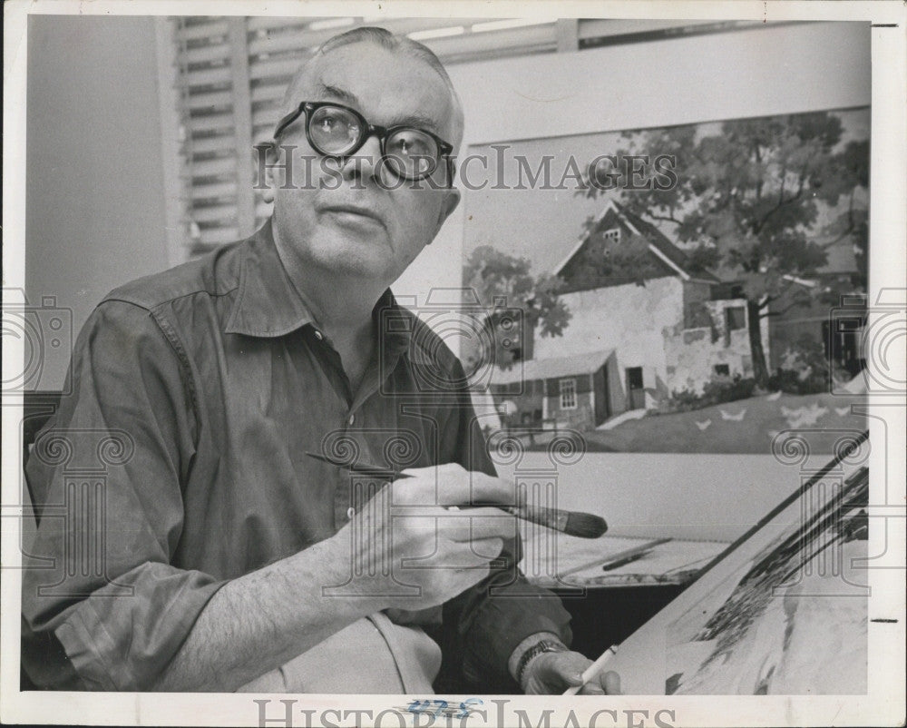 1964 Press Photo Artist W Emerton Heitland At Work - Historic Images