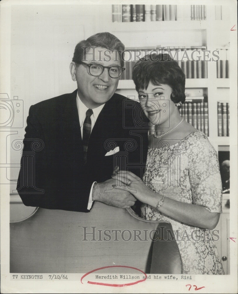 1964 Press Photo Composer Meredith Willson, wife Rini - Historic Images