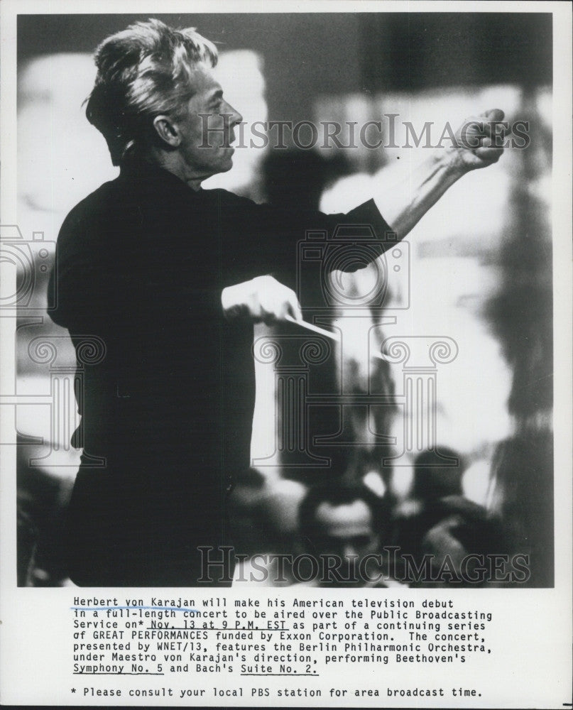 1974 Press Photo Conductor Herbert von Larajan with Berlin Philharmonic Orchestr - Historic Images