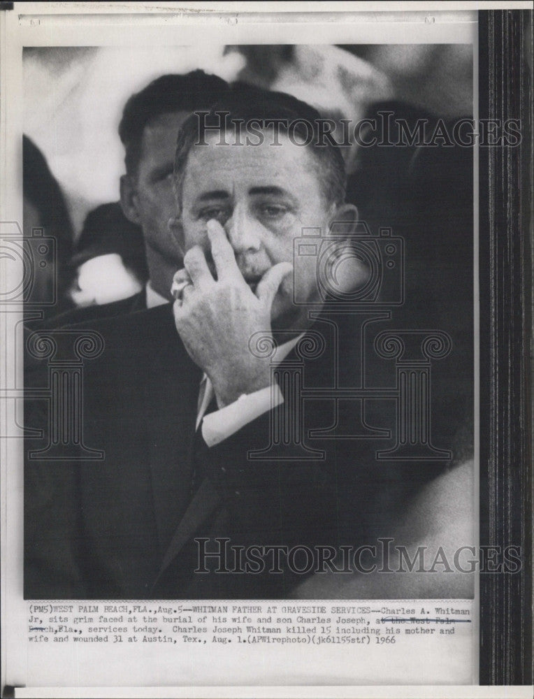 1966 Press Photo Charles A. Whitman Jr at funeral of his murdered family - Historic Images