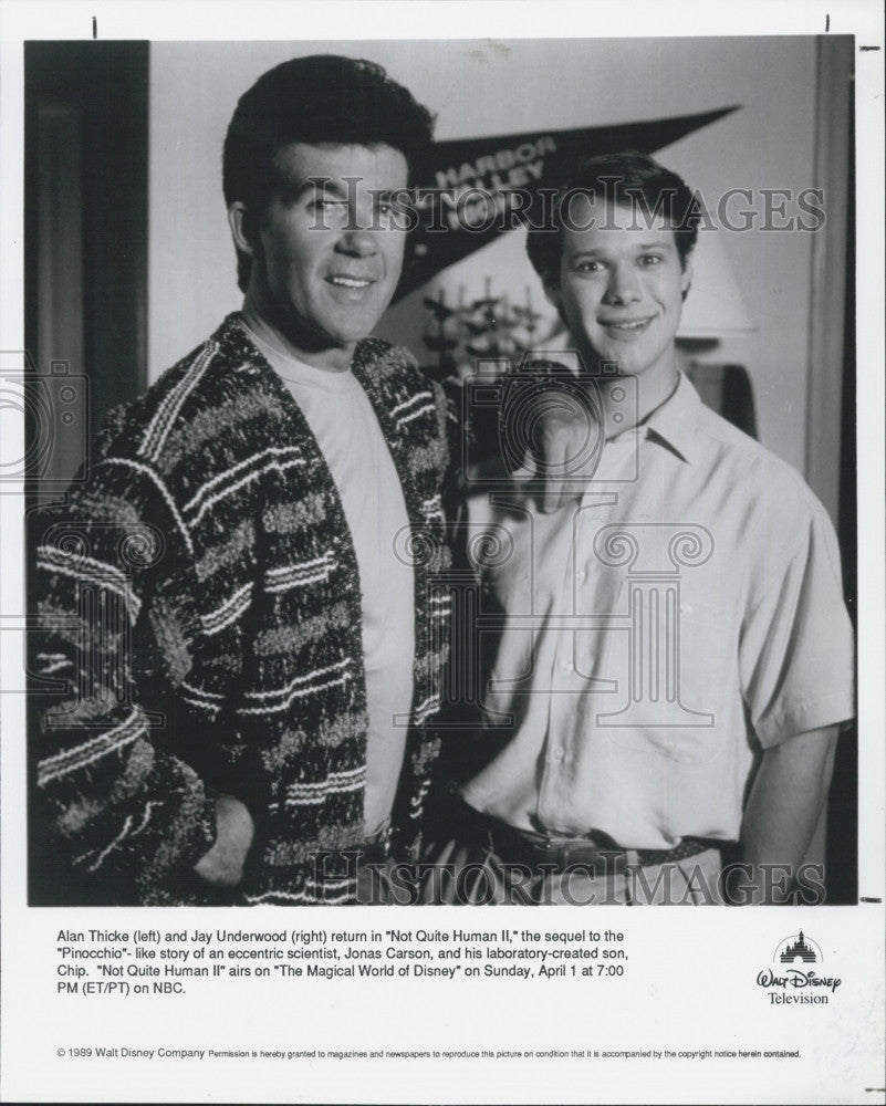 1989 Press Photo Actors Alan Thicke and Jay Underwood in "Not Quite Human II" - Historic Images