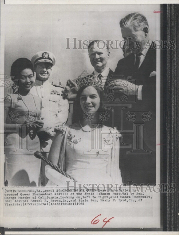 1965 Press Photo Neva Rockefeller Queen Shenandoah XXXVIII &amp; Senator Murphy - Historic Images