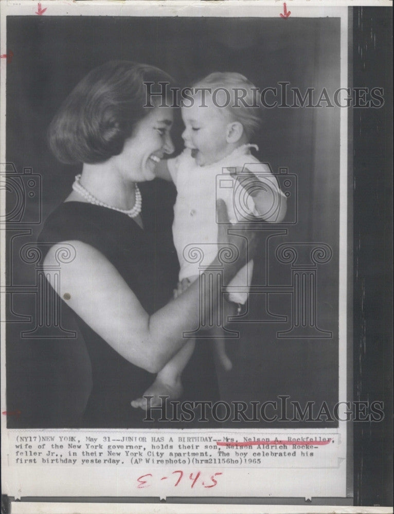 1965 Press Photo Mrs Nelson Rockefeller Wife of NY Governor &amp; Son Nelson - Historic Images