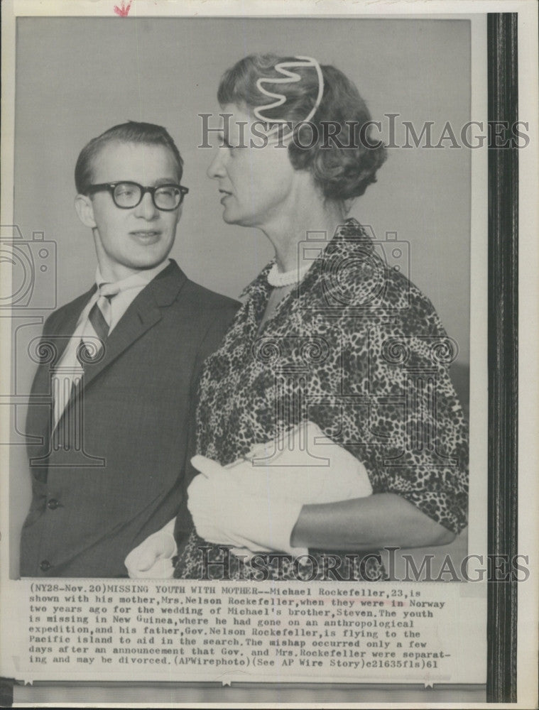 1961 Press Photo Michael Rockefeller And Mother Mrs. Nelson Rockefeller - Historic Images