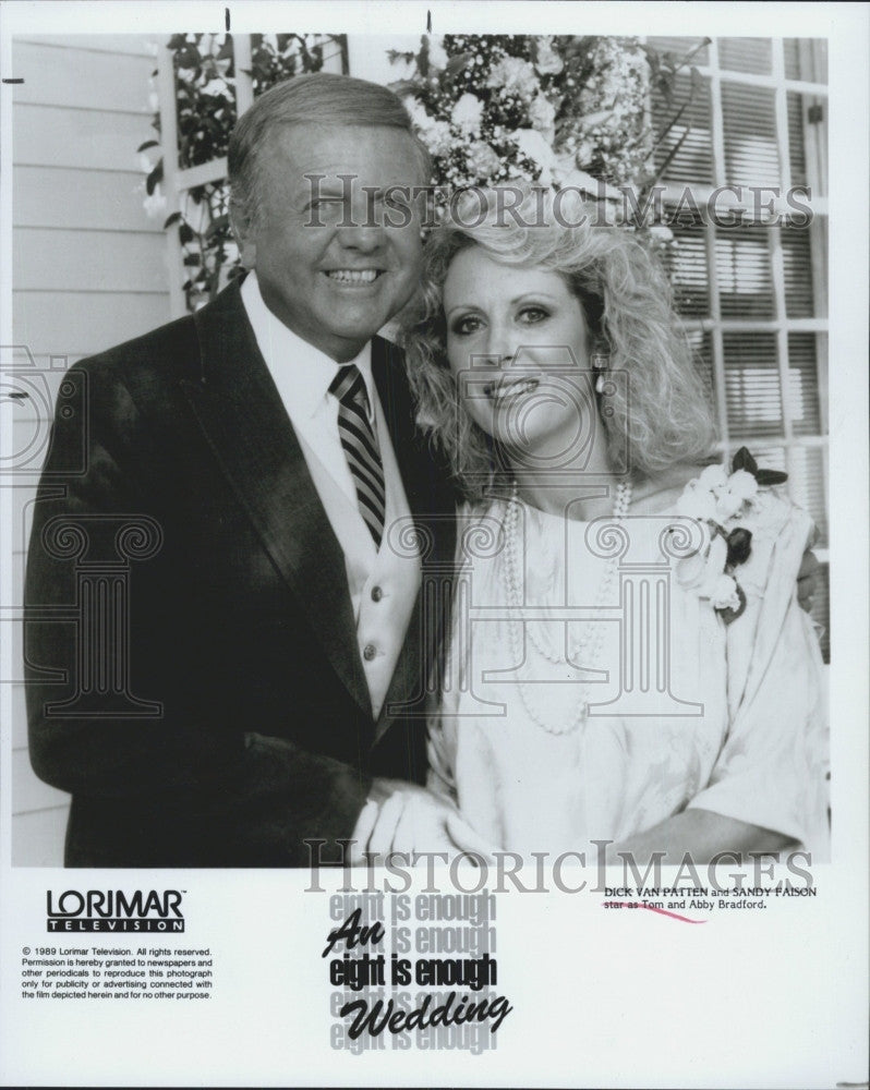 1989 Press Photo Actors Dick Van Patten, Sandy Faison "Eight Is Enough Wedding" - Historic Images
