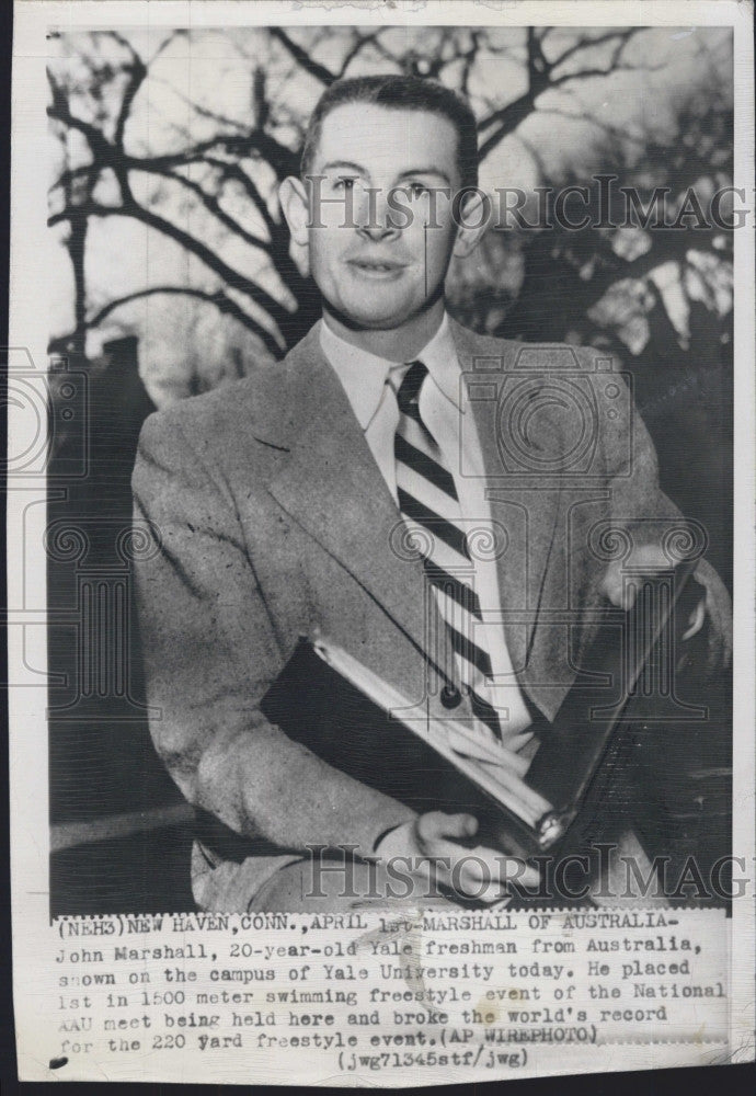 1950 Press Photo Swimmer John Marshall at Yale University - Historic Images