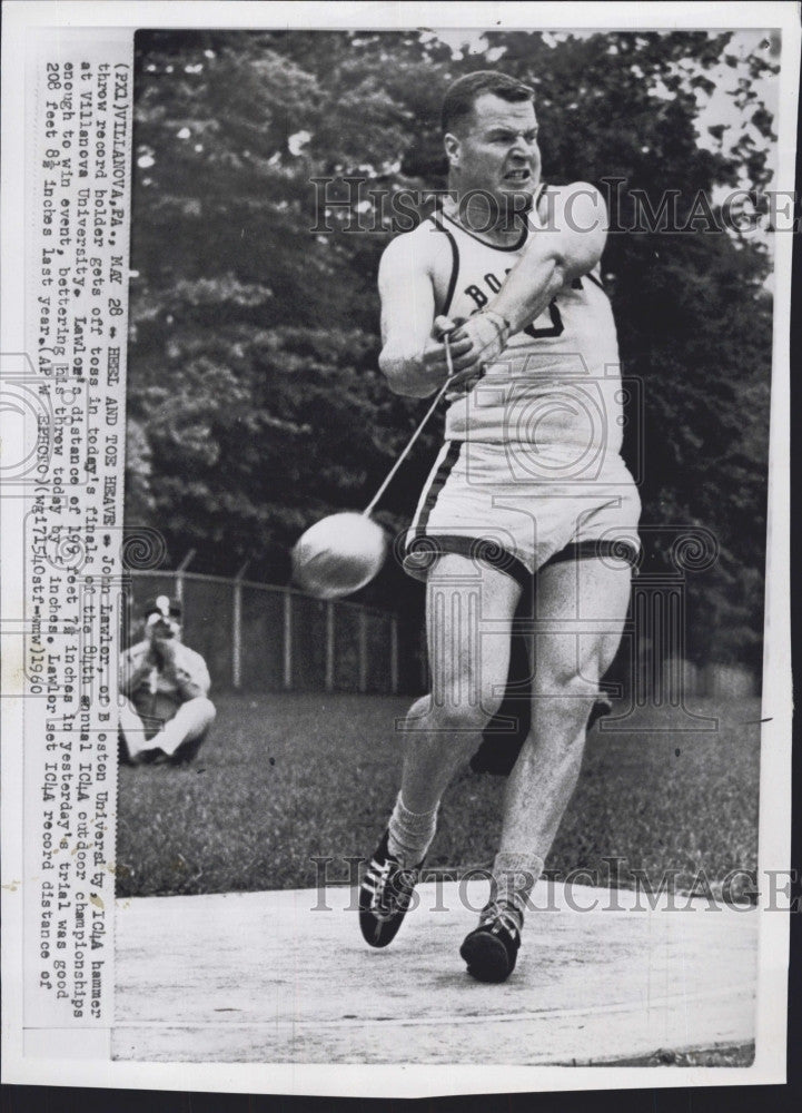 1960 Press Photo John Lawler Sets Record in Hammer Throw - Historic Images