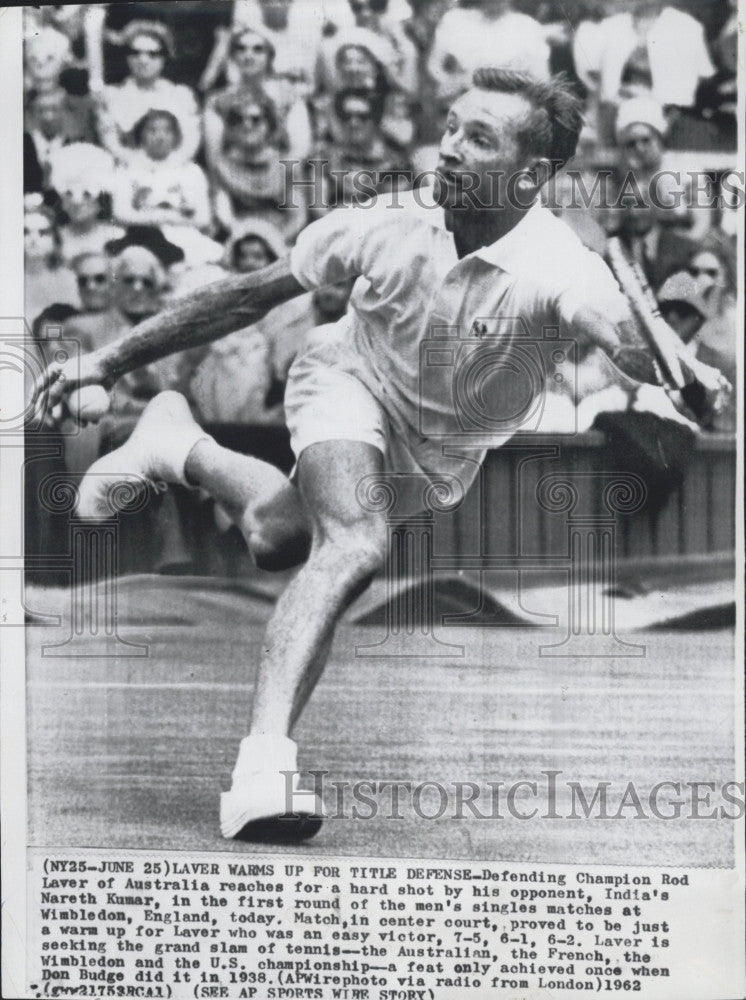 1962 Press Photo Australia&#39;s Rod Laver Defends Title at Wimbledon - Historic Images