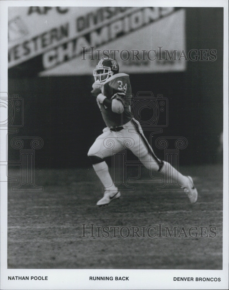 1991 Press Photo Nathan Poole Running Back Denver Broncos - Historic Images