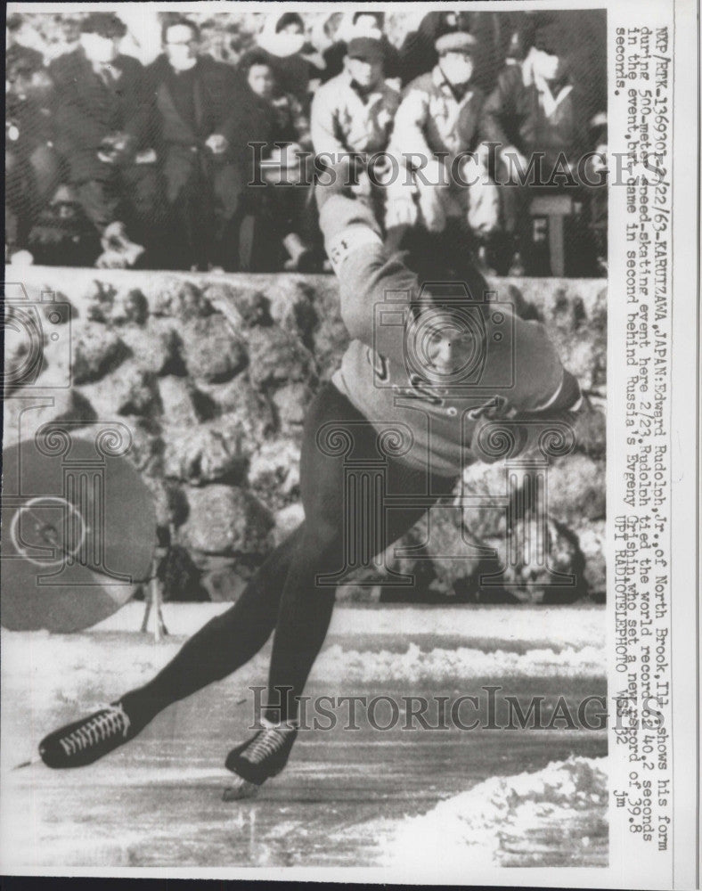 1963 Press Photo Edward Rudolph Jr Tied Record Speed Skating - Historic Images